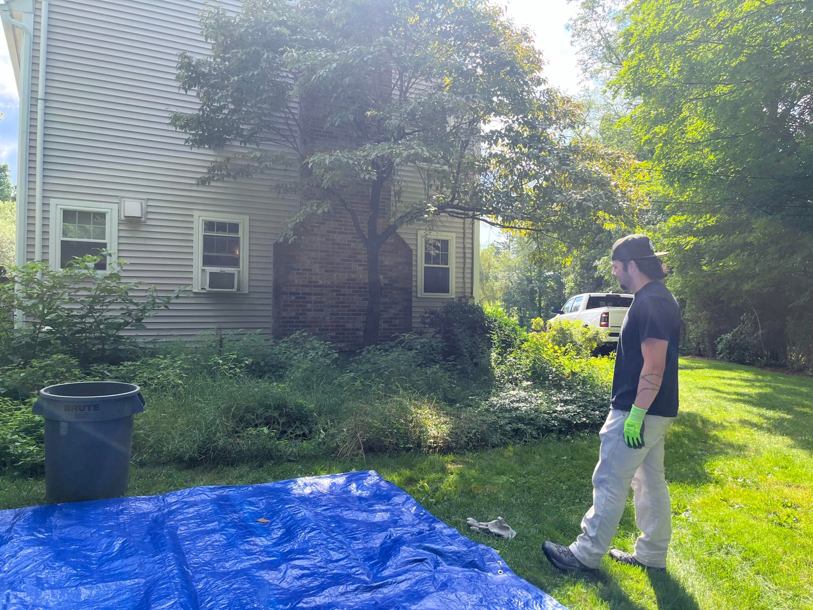 Beautifully landscaped front yard with curved flower beds, a manicured lawn, and a Japanese maple
